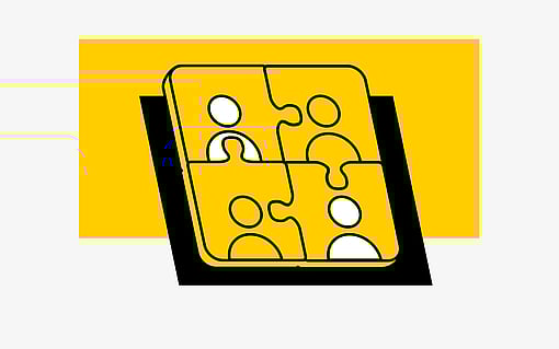 A graphical representation featuring yellow, white, and black elements symbolising engagament.