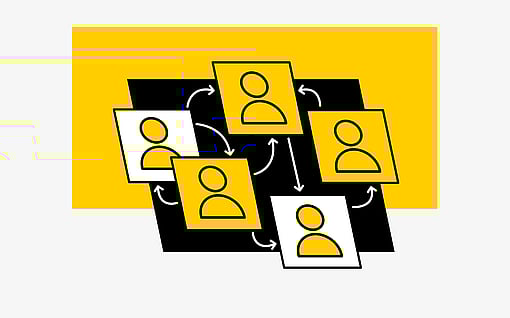 A visual representation with yellow, white, and black elements symbolising the concept of design-thinking.