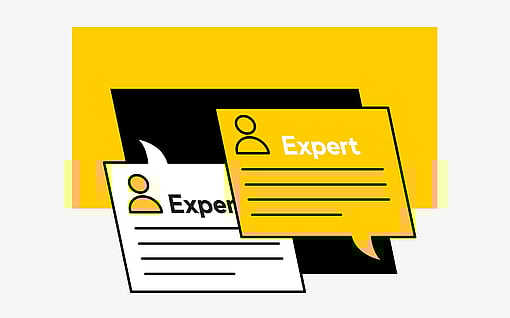 A visual representation with yellow, white, and black elements symbolising in-depth conversations by experts.