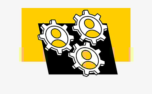 A graphical representation featuring yellow, white, and black elements symbolising collaboration.